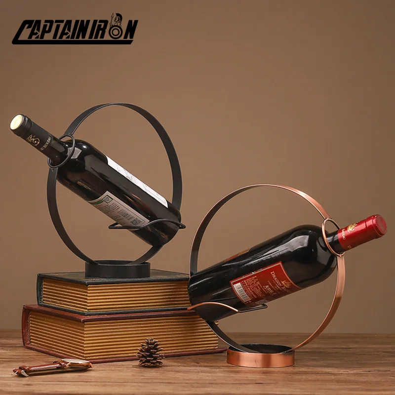 

CAPTAINIRON Circle Shaped Wine Holder Creative Iron Wine Stand Metal Wine Rack for Nodic Vintage Home Dinning Room Decoration