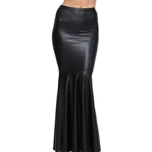 Новая юбка рыбий хвост Женская искусственная кожа черная длина в пол длинная юбка эластичная Труба Русалка имперский Высокая талия B98591