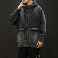 Letter Printing Brand Black Denim Coat