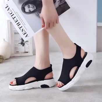 

Women Brand beach Shoes Sports outdoor sandals Summer Flying Woven Platform Flat Shoes Girls Students Open Toe Shoes Sneakers