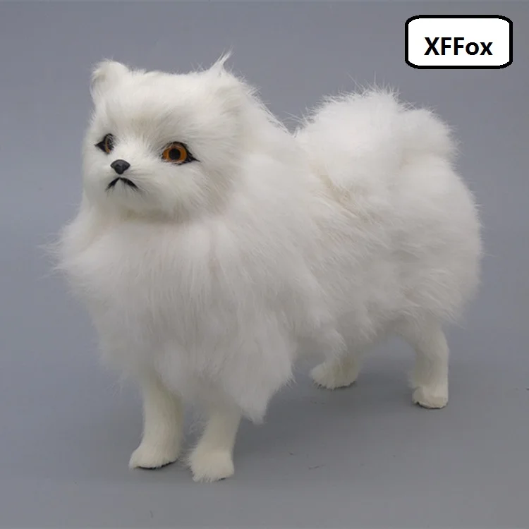 

white real life standing dog model plastic&furs Pomeranian dog doll gift about 20x18x6cm xf1543