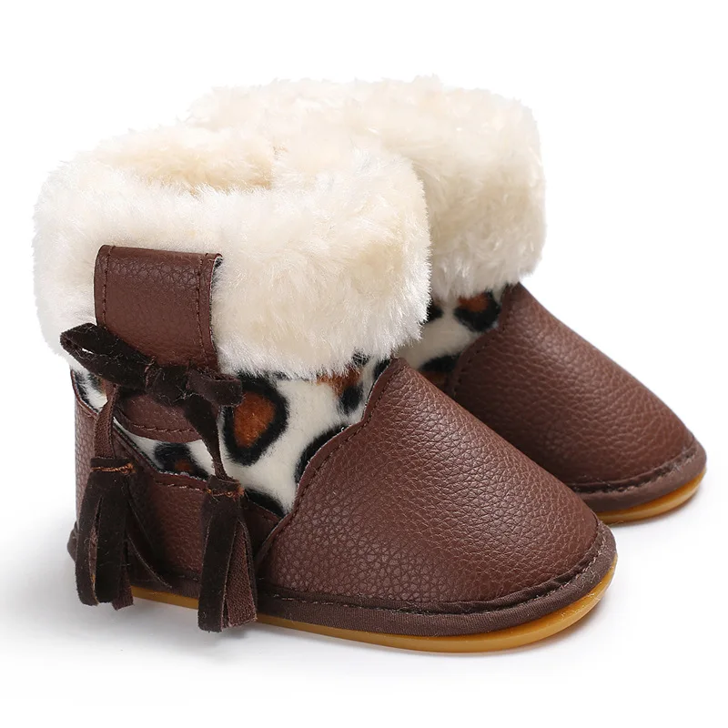 Детская обувь зимняя женская обувь для малышей 0-1 теплая обувь из PU искусственной кожи Нескользящие ботинки с резиновой подошвой и