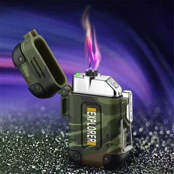 

USB Electric Lighter Waterproof Dual Arc Lighter Recharge Electronic Plasma Cigarette lighter for Outdoor Explorer With Whistle