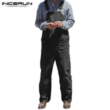 INCERUN, повседневные мужские штаны на подтяжках, одноцветные, модные комбинезоны, комбинезоны, свободный, комфортный, уличная одежда, мужские прямые штаны, комбинезон