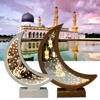 

2020 Ramadan Eid Mubarak Decorations For Home Moon LED Light Wooden Plaque Hanging Pendant Islam Muslim Event Party Supplies