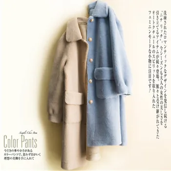 

Wool coat Women Autumn winter New Sheep Shearling Coat Female Long Coat Velvet Coat Wool coat Loose Doll Collar plaszcze damskie