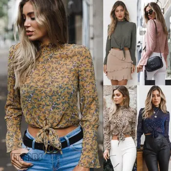 

2019 Ladies Women Summer Blouse Long Sleeve Floral Shirt Tops Leopard Loose Casual Top Fashion Hot Sale