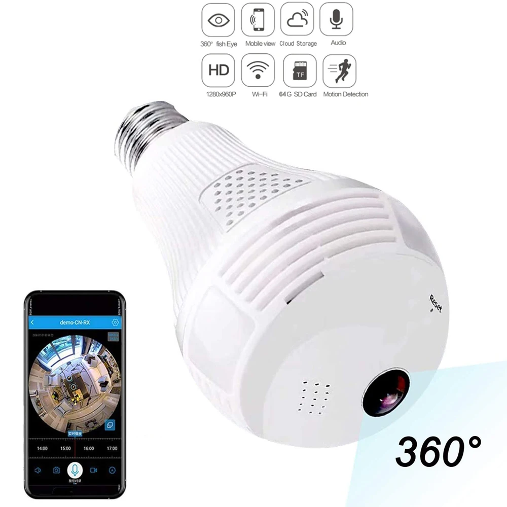 Панорамная камера с лампочками 960p full hd 2mp 360 градусов Панорамная камера с лампочками 960p full hd 2mp 360 градусов