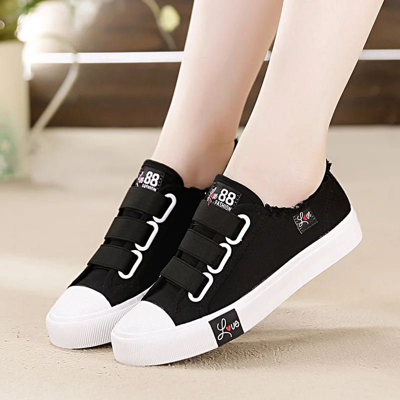Sneakers Canvas shoes for Women fashion Solid Superstar Hook Loop Vulcanize shoes Girls Zapatillas mujer C288