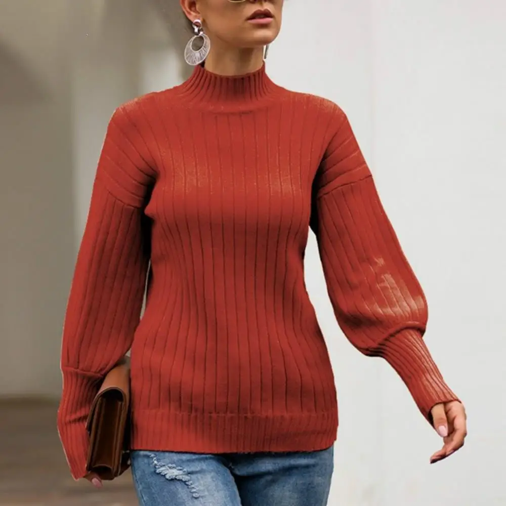 2019 Fall Women Turtleneck Solid Casual Knitted Sweater High Street Lantern Sleeve Slim Pullovers | Женская одежда