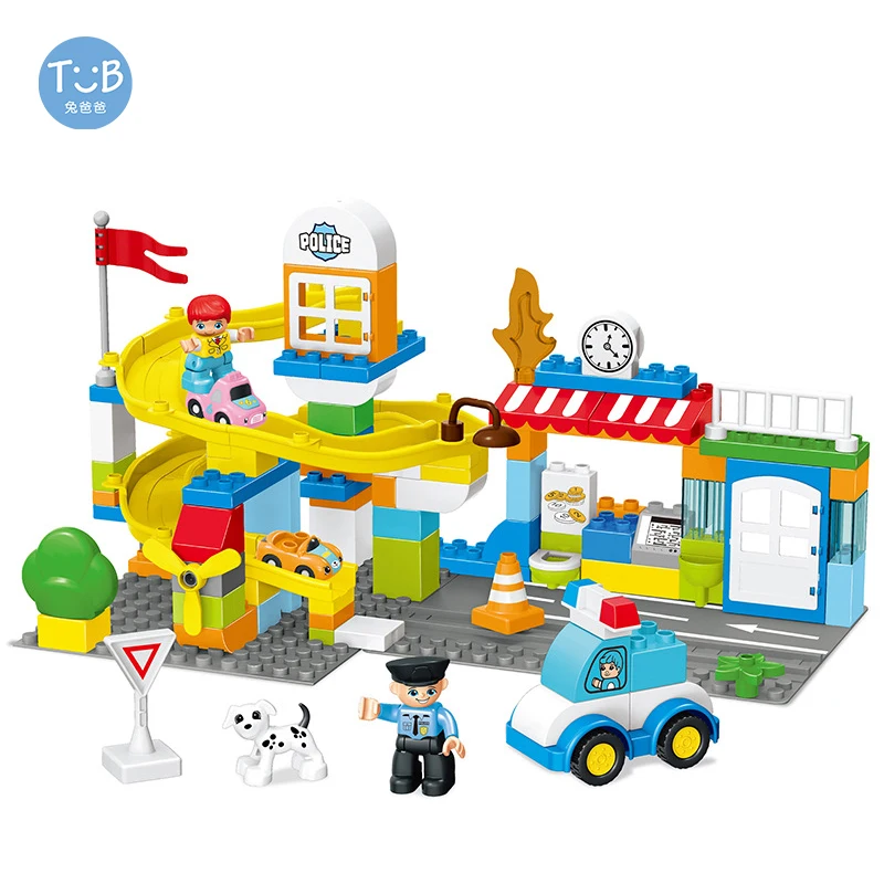 

Big Building Blocks City Slide Car Model Accessories Compatible With Duplo Slideway Puzzle Assembling Children Diy Toy Sets Gift