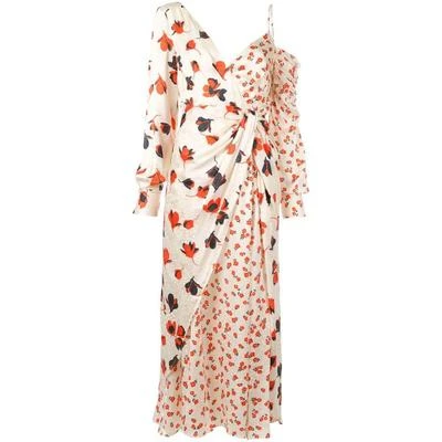 apricot TWOTWINSTYLE Повседневное платье с принтом для женщин асимметричный воротник с открытыми плечами Высокая талия летние платья для женщин модная новинка - Цвет: apricot