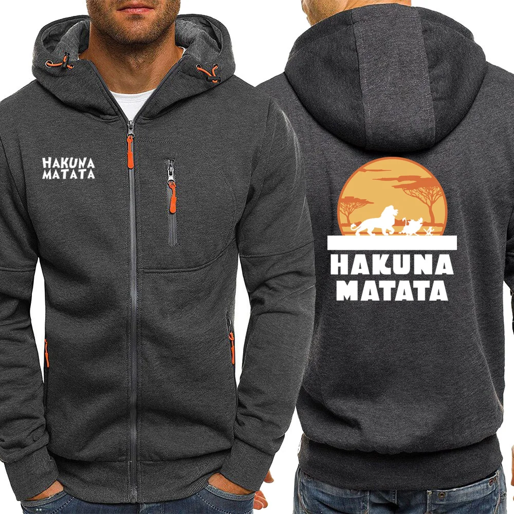 HAKUNA MATATA, мужская куртка на молнии, осень, брендовые толстовки с капюшоном для мужчин, принт с животными, мужской спортивный костюм, хипстерская одежда, Harajuku