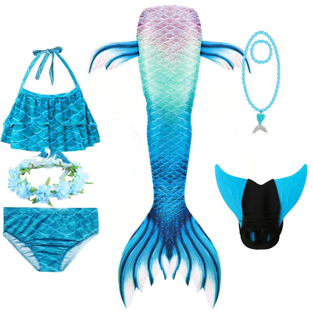 

Girls Blue Mermaid Tail Swimsuit With Monofin Fin for Kids Children Bikini Bathing Swimming Costumes Christmas Cosplay Dress