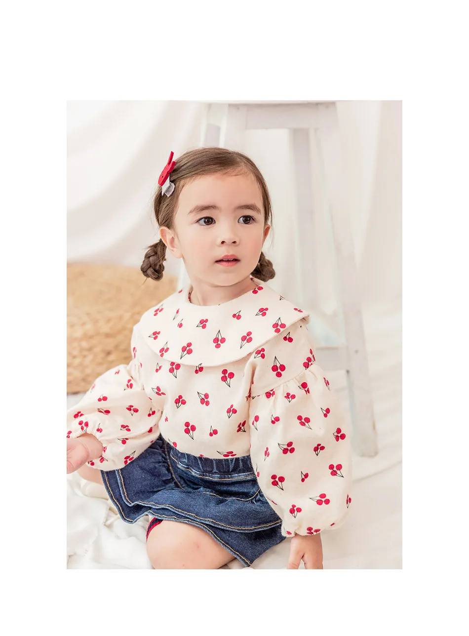 Babe Progenitor South Korea Childrenswear Autumn Pure Cotton Soft And Comfortable Full Version Printed Ruffled Collar GIRL'