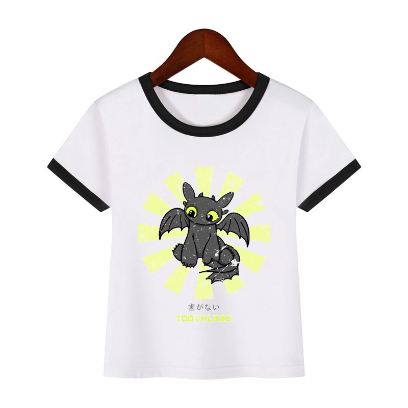Новое поступление, Детская футболка с героями мультфильмов белая футболка с рисунком «Как приручить дракона» для мальчиков и девочек, детские повседневные рубашки топы KTP6122 - Цвет: x7 black