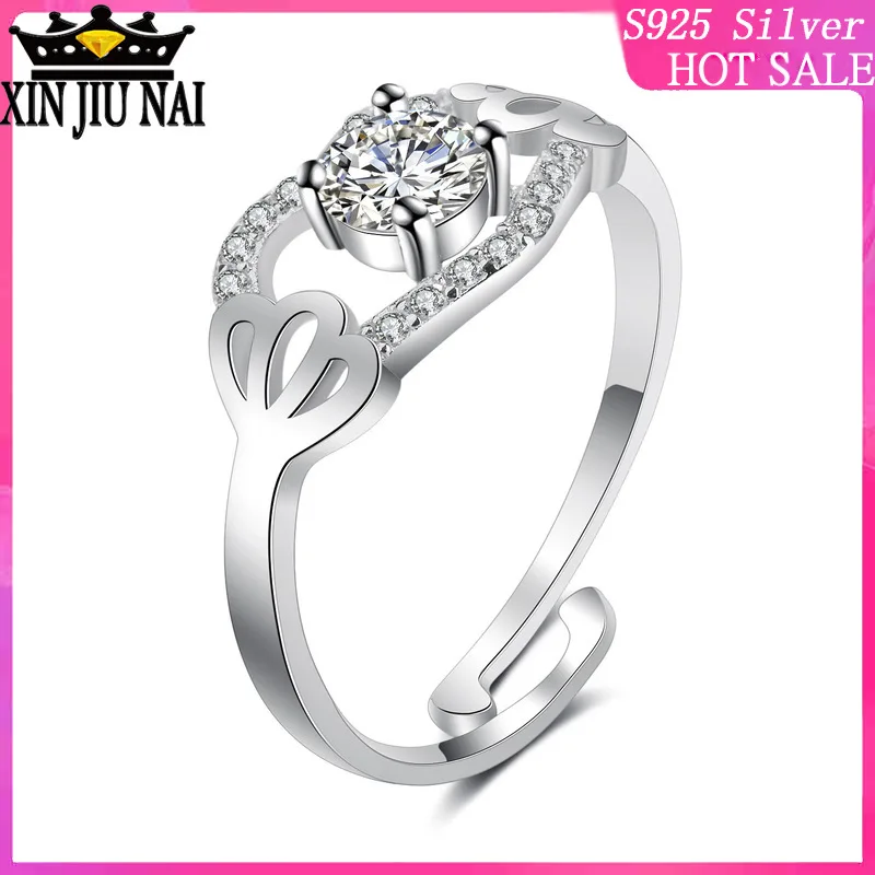 

Tiny grass heart shape inlaid simulation diamond ring women's opening adjustable K platinum plated ring