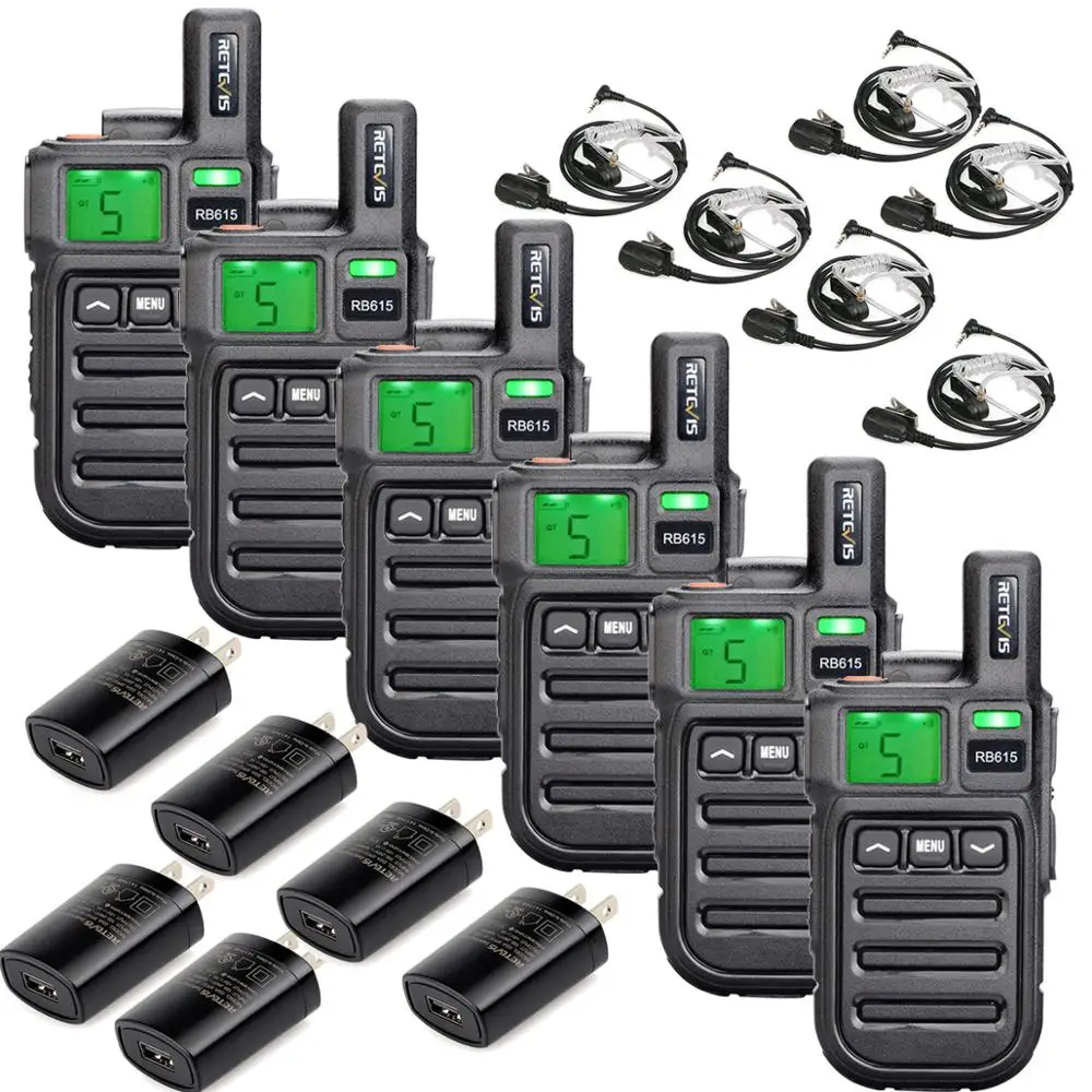 Walkie Talkie 6pcs Retevis RB615 RB15 Mini PMR Radio PMR446 VOX Handsfree Two-way Radio Vibration Reminder Wireless Cloning