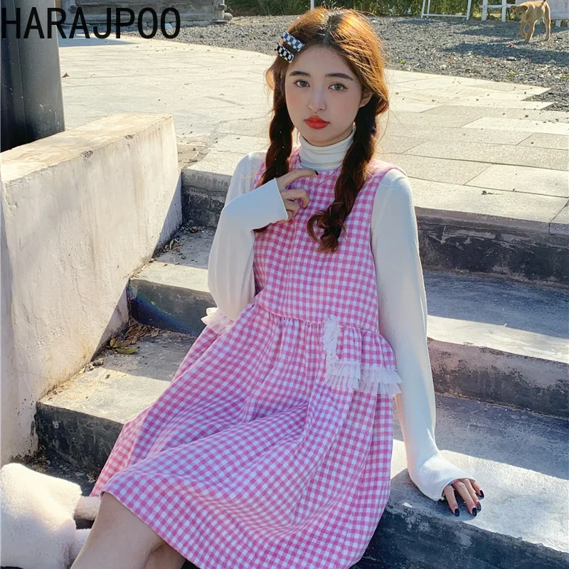 Женские платья в клетку Harajpoo шерстяной жилет японском стиле Y2k Осень-зима 2021