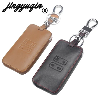 

jingyuqin 4 Buttons Car Key Chain Case Cover For Renault 2016 Kadjar Leather Remote Key Case Wallet Key Chain Accessories