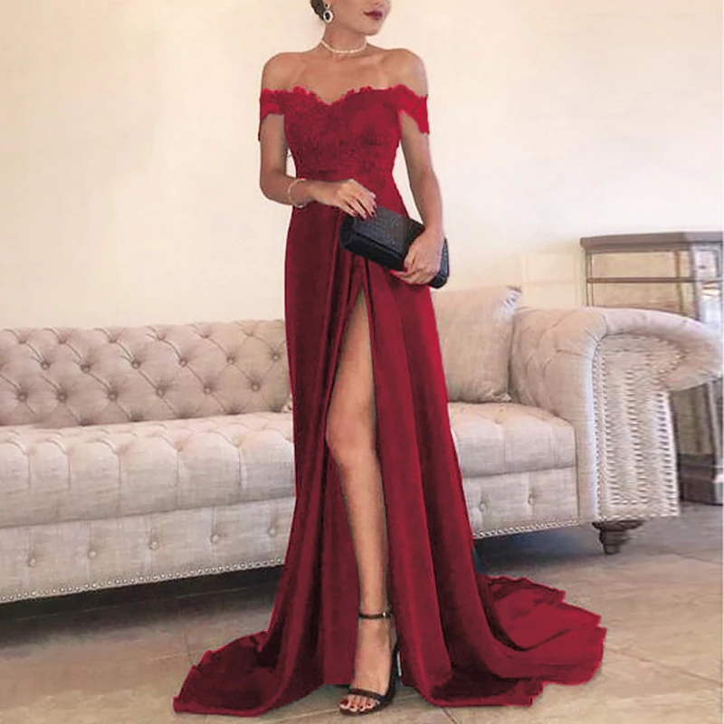 Женское платье, официальное, для вечеринки, сексуальное, кружевное, вечернее, для девушек, платье для банкета, вечерние, с разрезом, длинное, большое, свободное, Имперское, женское платье