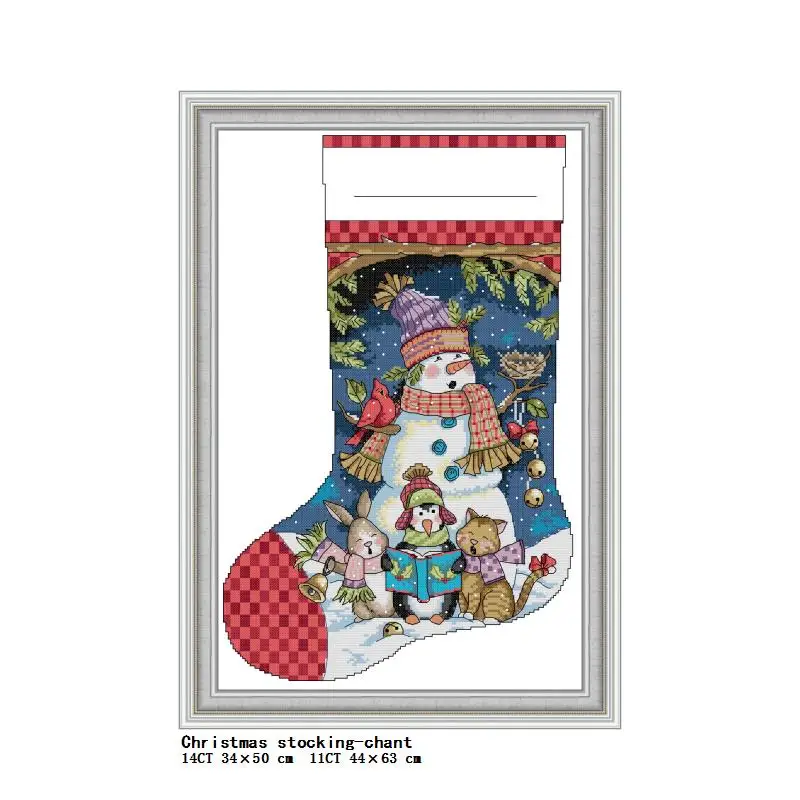 Christmas Stocking Stamped Cross Stitch Kit Cartoon Pattern 14CT 11CT Count Printing Embroidery Craft Set Needlework Gift