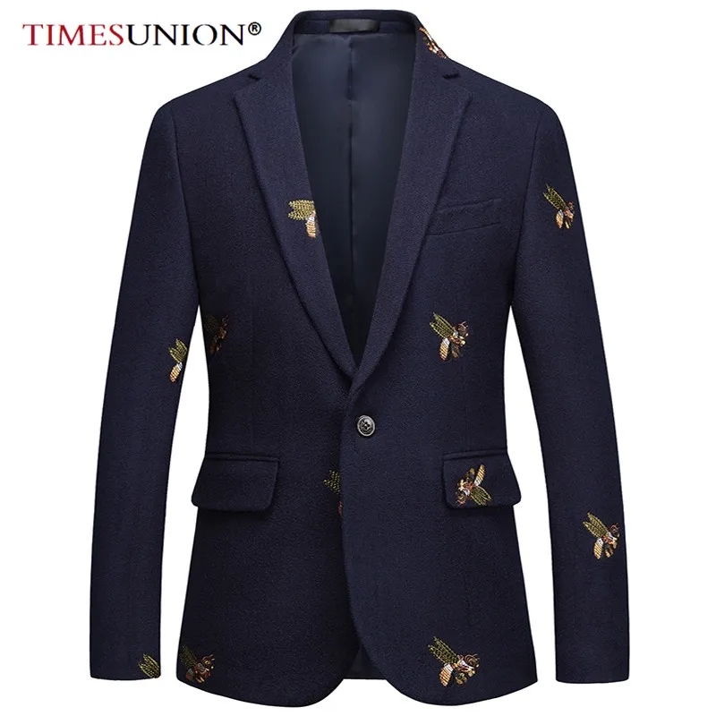 

Autumn Winter Quality Luxurious Bee Embroidery Woolen Fabric Blazer Wedding Prom Singers Blazers Costume 5XL