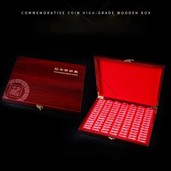 

100Pcs Round Wood Coins Case Storage Holders Display Wooden Commemorative Collection Box Home Decoration