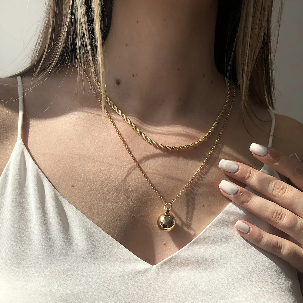 European and American style simple metal double clavicle necklace spherical temperament high-end jewelry gift | Украшения и