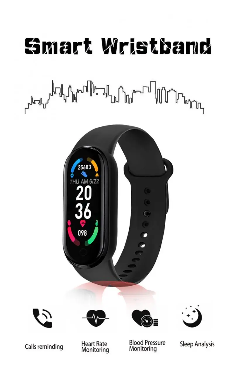 M6 Smart Bracelet Watches Men Women Fitness Bracelet Tracker Heart Rate Monitor Waterproof Sport SmartWatch For Mobile Phone