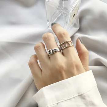 

South Korea Korean-style S925 Fine Silver Buckle Open Ring Vintage Retro Cool Adjustable Silver Ring Ring