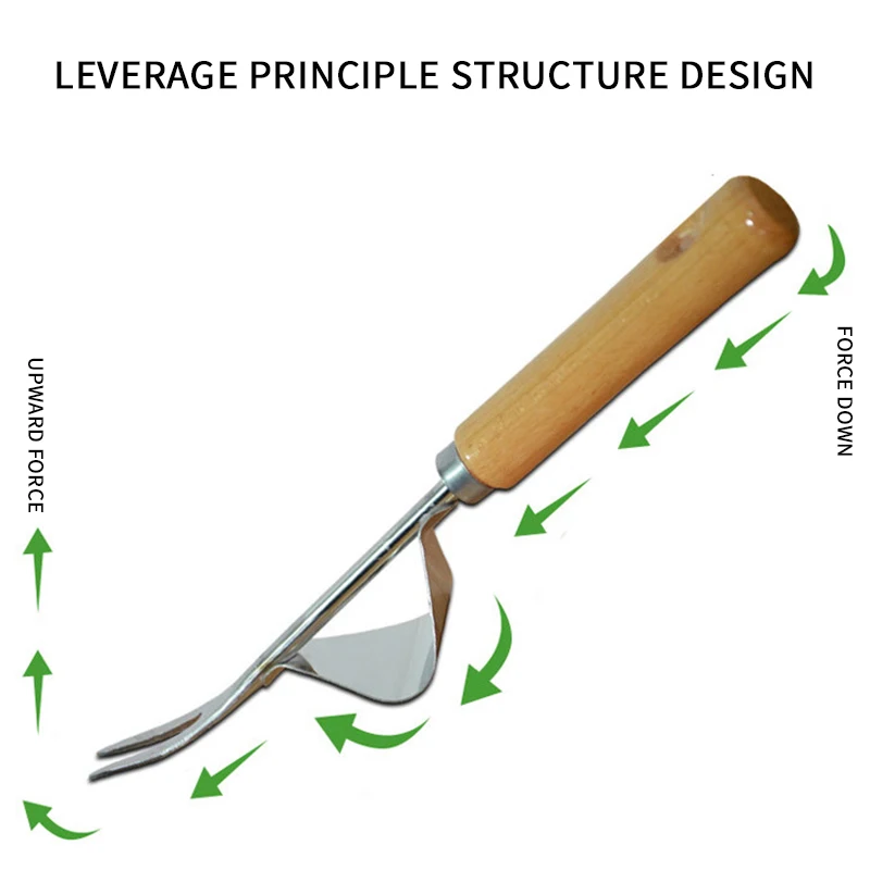 Wood Handle Stainless Steel Garden Weeder Hand Weeding Removal Cutter Dandelion Puller Tools Multifunction Weeder Transplant 2