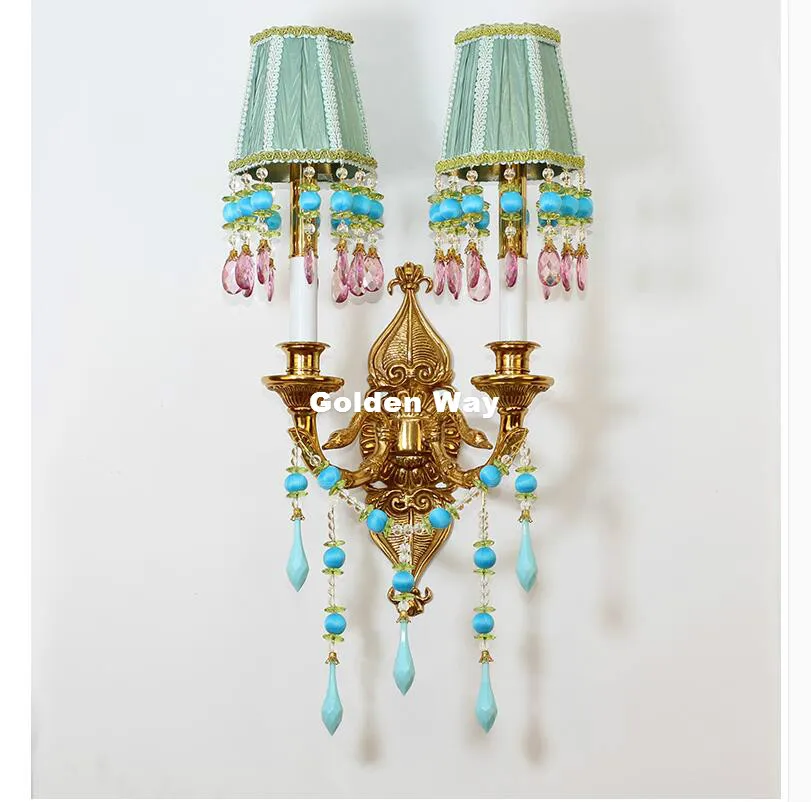 

Candle Style Crystal Wall Sconce Copper Crystal Wall W34cm Luxury Creative Bronze Indoor light for Hallway Bedroom Bedside Lamp