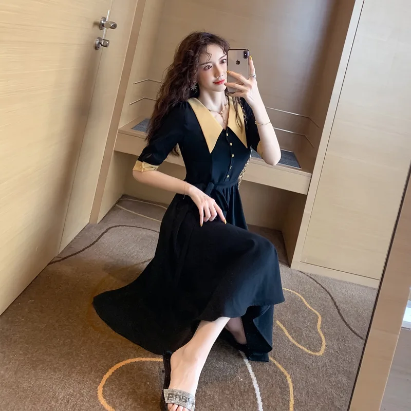 

2019 Summer New Products Korean-style Elegant And Negative Double Purpose Peter Pan Collar by Age Single Breasted Big Hemline-Sh