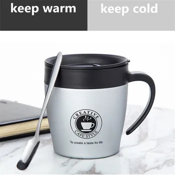 

300ml 304 Stainless steel Office Coffee Mugs Travel Vacuum Cafe' Mug Thermos Flask Thermals Tea&Beer Handle Cup With Spoon Set