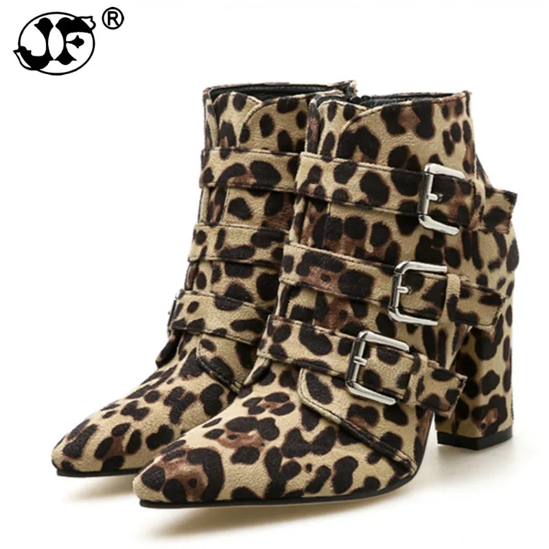 

Women Boots Leopard Ankle Boots For Women Pointed Toe Buckle High Heel Winter Female Shoes Size Botas Mujer dfv789