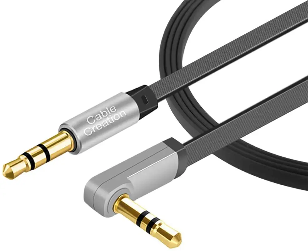 

Auxiliary Cable,Flat 3.5mm Male to Male Srereo Audio Jack Cord Right Angle Compatible with Car,Home Stereos, Phone, EPS4 Headset