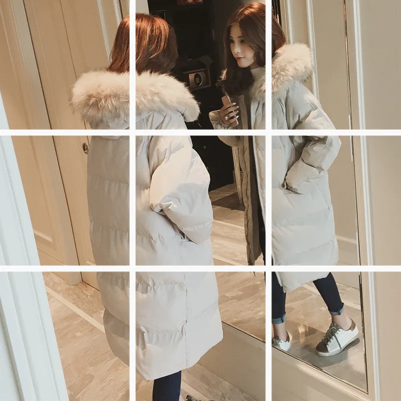 

Cotton Coat Women's Mid-length 2018 Winter New Style over-the-Knee Large Fur Collar INS Students down Coat down Feather Cotton O