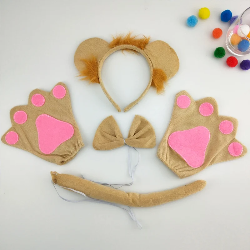 Adult Kids Women Animal Lion Headband Bow Tie Tail Paws Gloves Set Party Cosplay Costume Halloween Christmas Adult Kids Women Animal Lion Headband Bow Tie Tail Paws Gloves Set Party Cosplay Costume Halloween Christmas