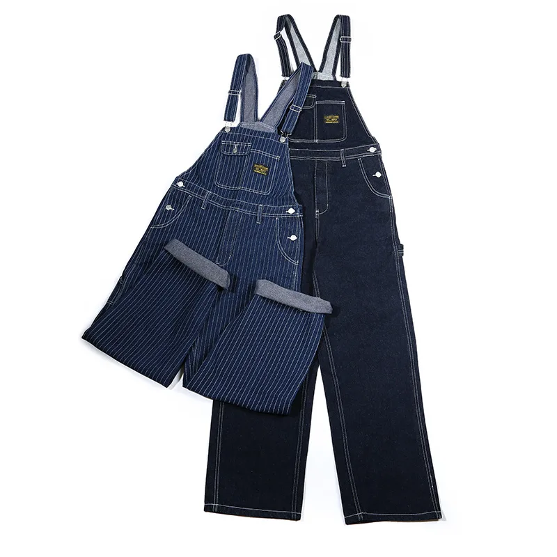 New Primary Color Denim Overalls Trousers Men's Outdoor Trekking Climbing Travel Labor Training Hiking Striped Jumpsuit Pants