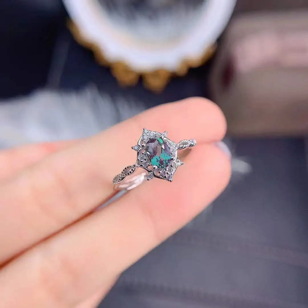 

Lab Grown Alexandrite Women's Gemstone Ring Genuine Sterling Silver Oval Ring Luxury Wedding Engagement Gift Bucket Shape