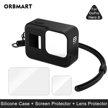 Silicone Case for GoPro Hero 8 Black Tempered Glass Screen Protector Protective Lens Film Housing Cover for Go Pro 8 Accessories