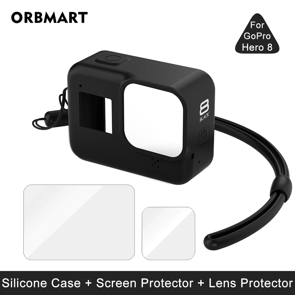 Силиконовый чехол для GoPro Hero 8 Black защита экрана из закаленного стекла защитная