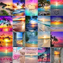 

GATYZTORY 5D Diamond Painting Seabeach Kit Diamond Embroidery Full Drill Gemstone Art Coconut Tree Seascape DIY Gift Home Decor