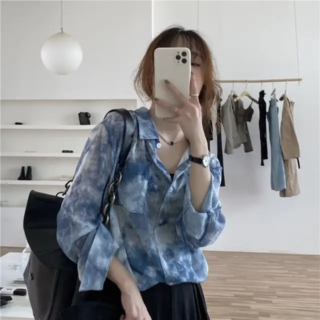

Blouse Women Shirt Tie Dye Female Loose Long Sleeve Top Female Summer Blusas Mujer De Moda