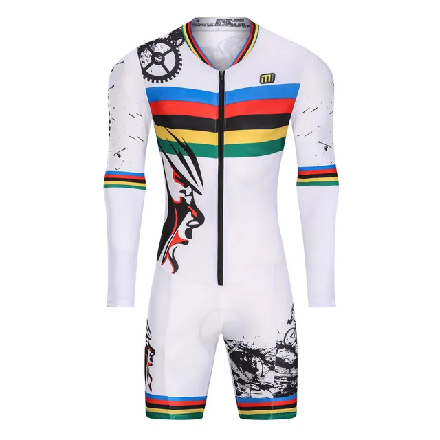Malciklo men's and long-sleeved triathlon suit White Cry for freedom bicycle anti-ultraviolet breathable and quick white