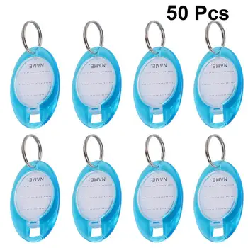 

50 pcs Key Chain with Label Window Oval Sky-blue Plastic Classified Identifying Tags Luggage Labels for Office Hotel Home