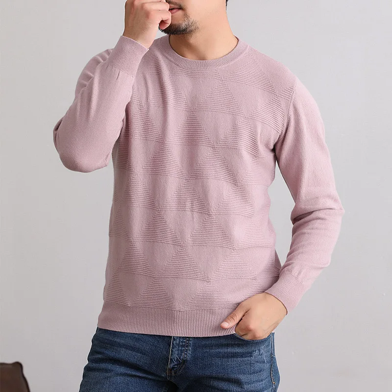 Pale pink Шикарные цвета мужской круглый вырез натуральная шерсть мериносовый пуловер треугольный вязаный свитер Уникальный Модный Нежный мужской джемпер - Цвет: Pale pink