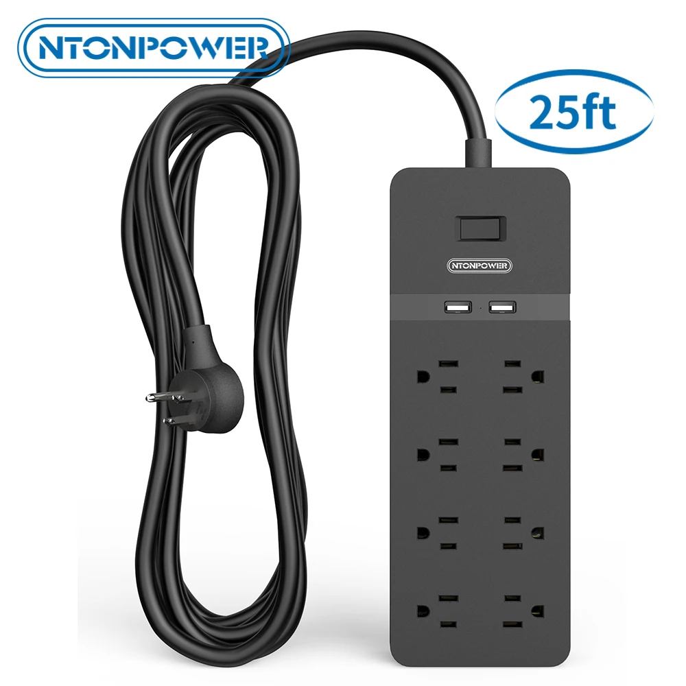 

NTONPOWER Wall Mounted Power Strip Surge Protector Outlet with Usb 25FT Extension Cable Charging Station for Office Home Theater