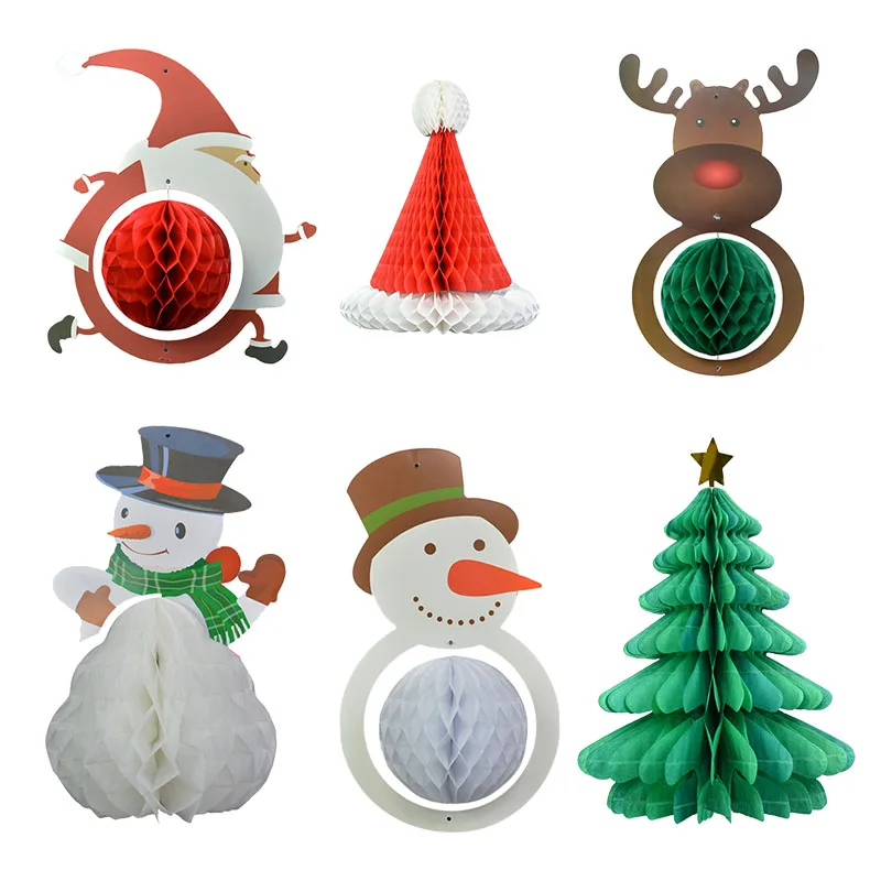 1 шт. милый Рождественский сотовый шар шапка Санта Клауса снеговик Лось бумажный